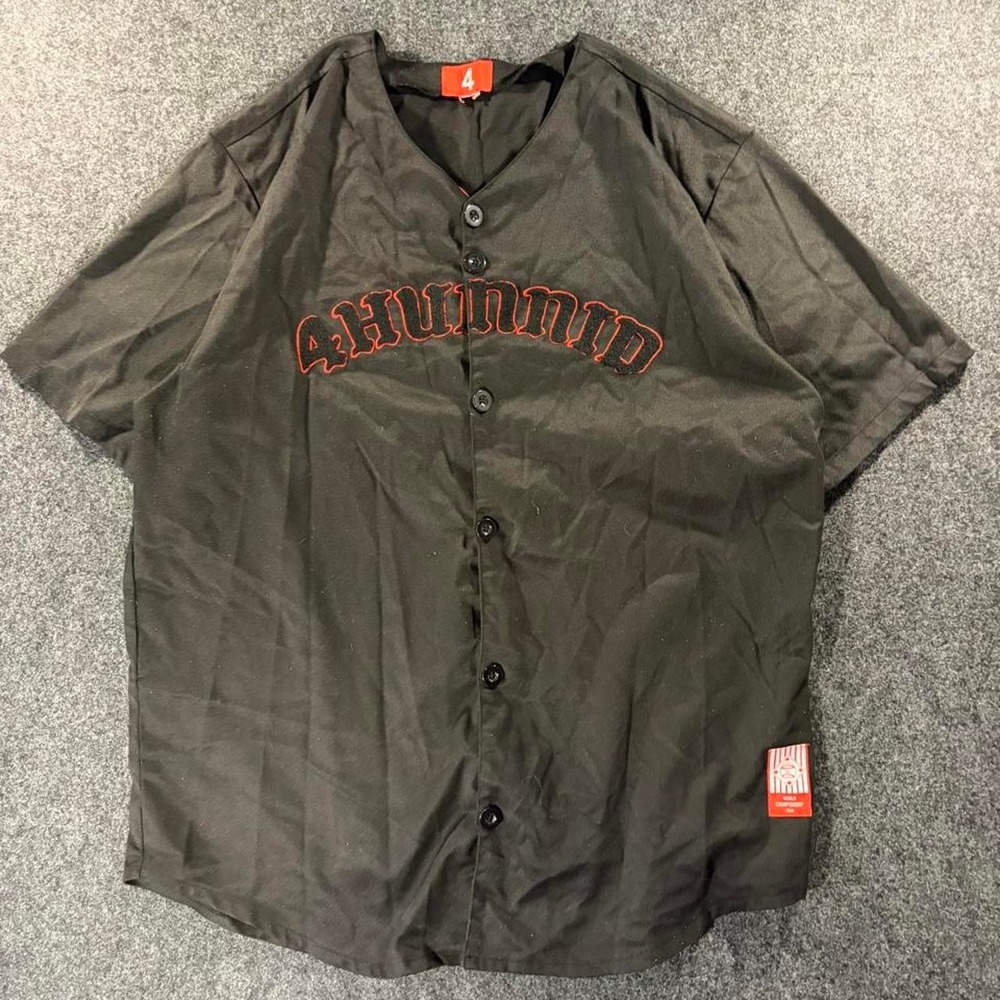 YG 4Hunnid Mens Embroidered Baseball Jersey Shirt Black Red Hip Hop Streetwear